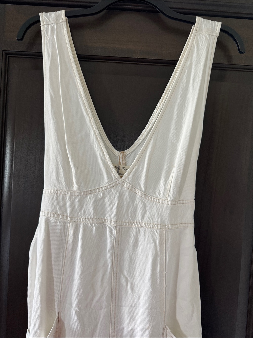 Free People White Sleeveless V-Neck Maxi Dress with Frayed Hem - Picture 2 of 10